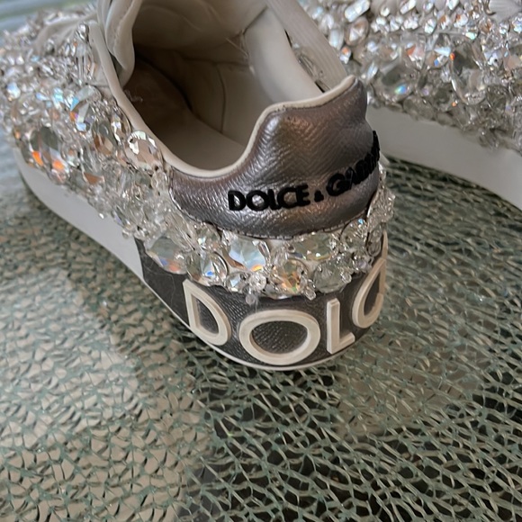 Dolce & Gabbana Portofino Crystal Embellished Leather Sneakers - Picture 14 of 16